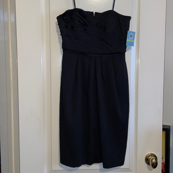 NWT Suzi Chen for Maggy Boutique Strapless Black Midi Dress. Size 4. - Picture 1 of 10